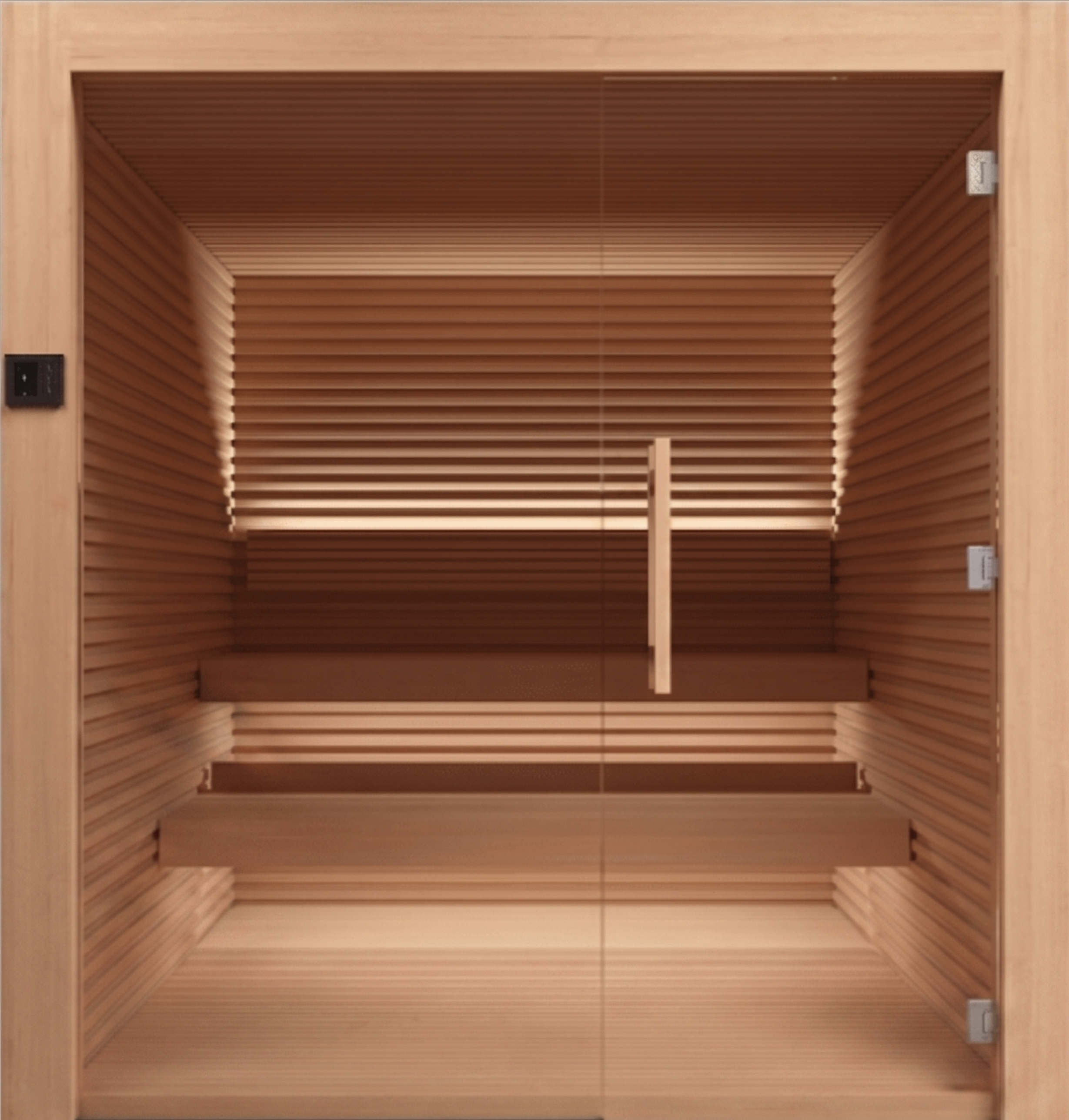 Finnish dry sauna interior at Contrast Collective Austin, Texas — heated to 180°F